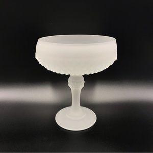 Indiana Glass Frosted Compote Pedestal Candy Dish Diamond Point Mid-Century VTG.